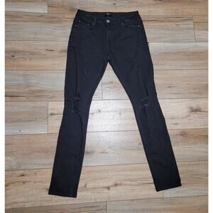 Serenede Jeans Mens 34x31 Black Fitted Slim Fit Skinny Distressed Denim Metal